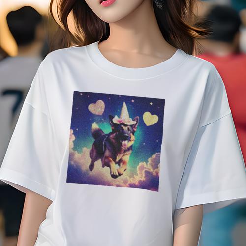 Tシャツ レディース 犬ファン 半袖 春夏 プリント カジュアル かわいい 人間用 フィットネス 雲 ジャーマンシェパードドッグ ハート 帽子