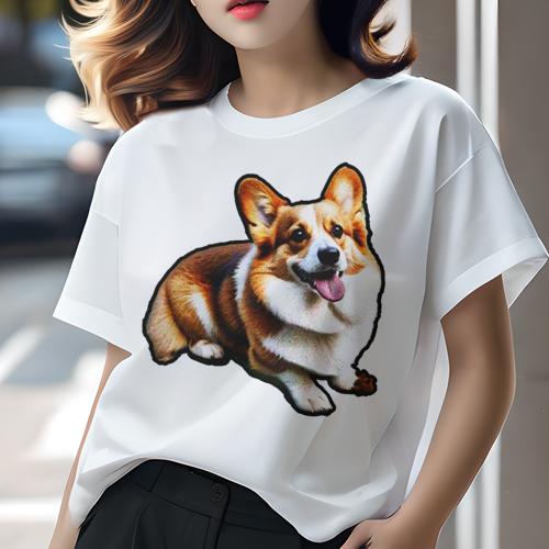 Tシャツ レディース 犬ファン 半袖 春夏 プリント カジュアル かわいい 人間用 フィットネス 笑顔 コーギー 黒背景 座っている Tシャツ レディース 犬ファン 半袖 春夏 プリント カジュアル かわいい 人間用 フィットネス 笑顔 コーギー 黒背景 座っている