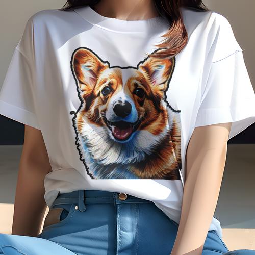 Tシャツ レディース 犬ファン 半袖 春夏 プリント カジュアル かわいい 人間用 フィットネス 笑顔 コーギー 幸福 ペット かわいい Tシャツ レディース 犬ファン 半袖 春夏 プリント カジュアル かわいい 人間用 フィットネス 笑顔 コーギー 幸福 ペット かわいい