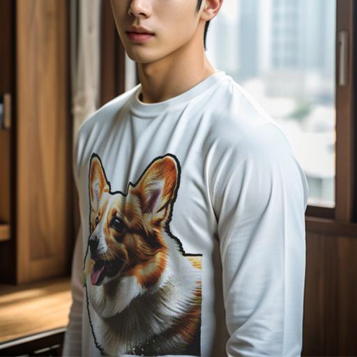 長袖Tシャツ 人間用 メンズ 秋春夏 プリント レジャー アウトドア カジュアル かわいい カタツムリ コーギー ブラック背景