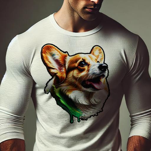 長袖Tシャツ 人間用 メンズ 秋春夏 プリント レジャー アウトドア カジュアル かわいい ペイント コーギー アート