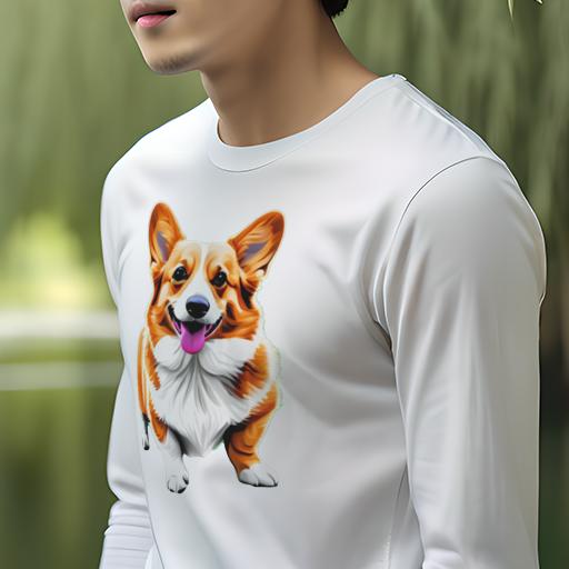 長袖Tシャツ 人間用 メンズ 秋春夏 プリント レジャー アウトドア カジュアル かわいい 笑顔 コーギー 犬 可愛い 元気