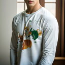 長袖Tシャツ 人間用 メンズ 秋春夏 プリント レジャー アウトドア カジュアル かわいい 葉 コーギー