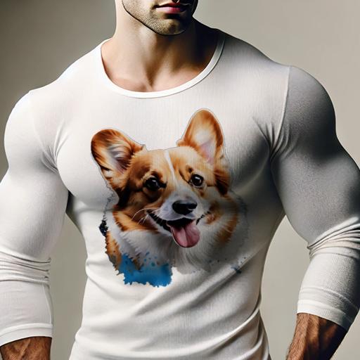 長袖Tシャツ 人間用 メンズ 秋春夏 プリント レジャー アウトドア カジュアル かわいい 笑顔 ウェルシュコーギーペンブローク 青い水彩