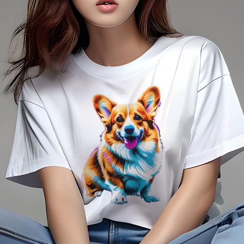 Tシャツ レディース 犬ファン 半袖 春夏 プリント カジュアル かわいい 人間用 フィットネス カラフル コーギー イラスト Tシャツ レディース 犬ファン 半袖 春夏 プリント カジュアル かわいい 人間用 フィットネス カラフル コーギー イラスト