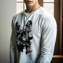 長袖Tシャツ 人間用 メンズ 秋春夏 プリント レジャー アウトドア カジュアル かわいい 白黒イラスト ウェルシュコーギー 元気な犬