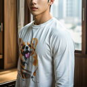 長袖Tシャツ 人間用 メンズ 秋春夏 プリント レジャー アウトドア カジュアル かわいい 笑顔 コーギー 舌 フサフサ 楽しい