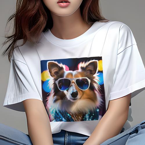 Tシャツ レディース 犬ファン 半袖 春夏 プリント カジュアル かわいい 人間用 フィットネス クッションカバー 45×45cm アニマル柄 おしゃれ 可愛い クッション本体付き(4)