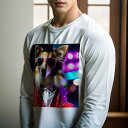 長袖Tシャツ 人間用 メンズ 秋春夏 プリント レジャー アウトドア カジュアル かわいい クッションカバー 45×45cm アニマル柄 おしゃれ 可愛い クッション本体付き