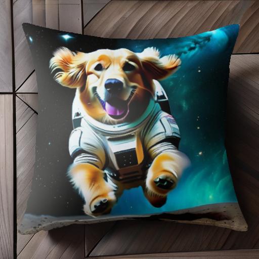 宇宙 ゴールデンレトリバー 宇宙飛行士 アストロノーツ 星 クッションカバー 45×45cm アニマル柄 おしゃれ 可愛い クッション本体付き 正方形