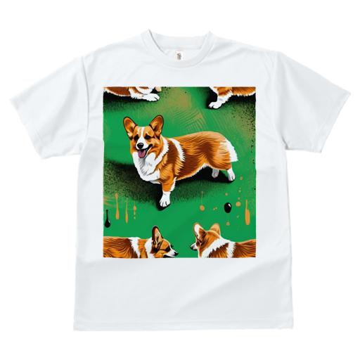 Tシャツ レディース 犬ファン 半袖 春夏 プリント カジュアル かわいい 人間用 フィットネス グリーン コーギー アート 犬のイラスト