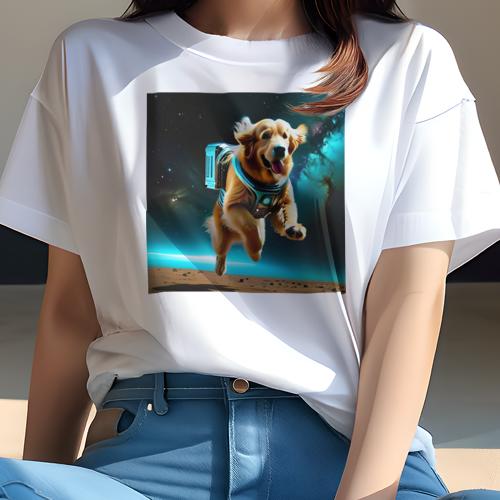 Tシャツ レディース 犬ファン 半袖 春夏 プリント カジュアル かわいい 人間用 フィットネス 宇宙 ゴールデンレトリバー 冒険 スペーススーツ 星 Tシャツ レディース 犬ファン 半袖 春夏 プリント カジュアル かわいい 人間用 フィットネス 宇宙 ゴールデンレトリバー 冒険 スペーススーツ 星