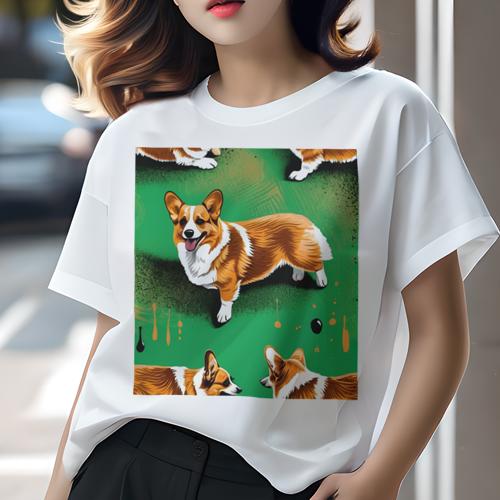 Tシャツ レディース 犬ファン 半袖 春夏 プリント カジュアル かわいい 人間用 フィットネス グリーン コーギー アート 犬のイラスト Tシャツ レディース 犬ファン 半袖 春夏 プリント カジュアル かわいい 人間用 フィットネス グリーン コーギー アート 犬のイラスト