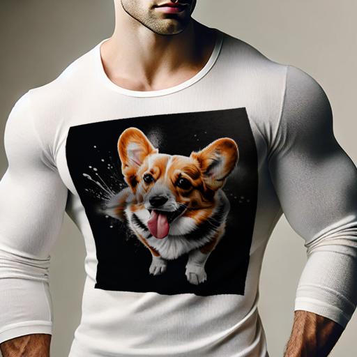 長袖Tシャツ 人間用 メンズ 秋春夏 プリント レジャー アウトドア カジュアル かわいい アート コーギー スプラッシュ 笑顔