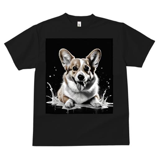 Tシャツ レディース 犬ファン 半袖 春夏 プリント カジュアル かわいい 人間用 フィットネス 水しぶき コーギー 黒い背景 白い毛