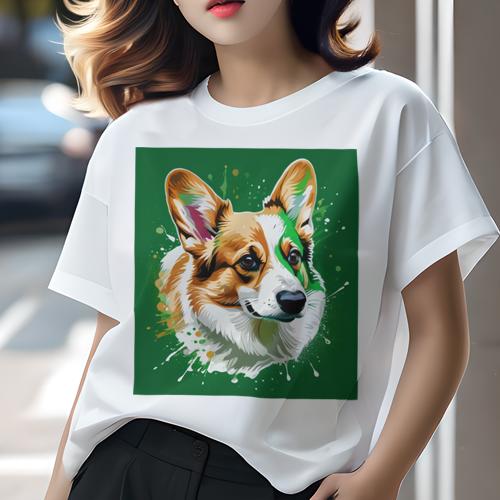 Tシャツ レディース 犬ファン 半袖 春夏 プリント カジュアル かわいい 人間用 フィットネス アート コーギー 抽象 ポップアート カラフル