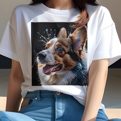 Tシャツ レディース 犬ファン 半袖 春夏 プリント カジュアル かわいい 人間用 フィットネス アート コーギー スプラッシュ ポップアート 犬 Tシャツ レディース 犬ファン 半袖 春夏 プリント カジュアル かわいい 人間用 フィットネス アート コーギー スプラッシュ ポップアート 犬