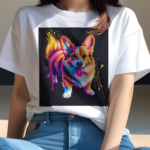 Tシャツ レディース 犬ファン 半袖 春夏 プリント カジュアル かわいい 人間用 フィットネス 抽象アート コーギー 色彩 ポップアート カラフル Tシャツ レディース 犬ファン 半袖 春夏 プリント カジュアル かわいい 人間用 フィットネス 抽象アート コーギー 色彩 ポップアート カラフル