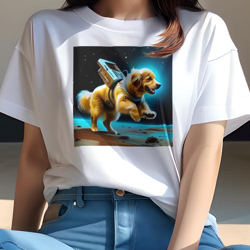 Tシャツ レディース 犬ファン 半袖 春夏 プリント カジュアル かわいい 人間用 フィットネス 宇宙服 ゴールデンレトリバー 宇宙 未来 Tシャツ レディース 犬ファン 半袖 春夏 プリント カジュアル かわいい 人間用 フィットネス 宇宙服 ゴールデンレトリバー 宇宙 未来