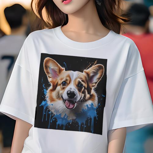 Tシャツ レディース 犬ファン 半袖 春夏 プリント カジュアル かわいい 人間用 フィットネス アート コーギー ペイント スプラッシュ Tシャツ レディース 犬ファン 半袖 春夏 プリント カジュアル かわいい 人間用 フィットネス アート コーギー ペイント スプラッシュ