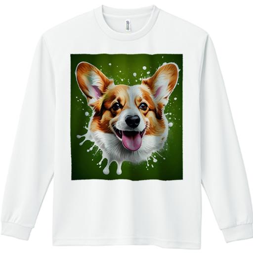 長袖Tシャツ 人間用 メンズ 秋春夏 プリント レジャー アウトドア カジュアル かわいい スプラッシュアート コーギー 緑の背景 ポップアート