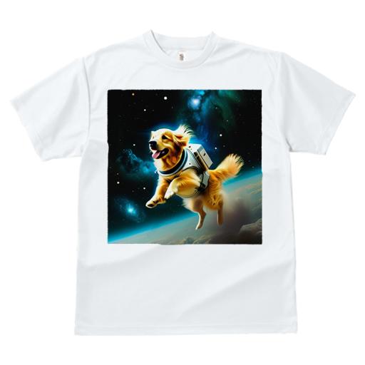 Tシャツ レディース 犬ファン 半袖 春夏 プリント カジュアル かわいい 人間用 フィットネス 宇宙 ゴールデンレトリバー 犬 スペーススーツ 星 地球