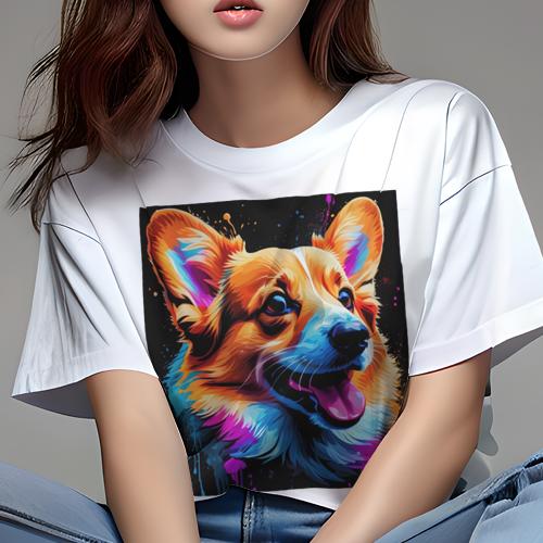 Tシャツ レディース 犬ファン 半袖 春夏 プリント カジュアル かわいい 人間用 フィットネス カラフル ウェルシュコーギーペンブローク アート スプラッシュ Tシャツ レディース 犬ファン 半袖 春夏 プリント カジュアル かわいい 人間用 フィットネス カラフル ウェルシュコーギーペンブローク アート スプラッシュ