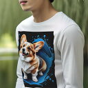 長袖Tシャツ 人間用 メンズ 秋春夏 プリント レジャー アウトドア カジュアル かわいい 宇宙 ゴールデンレトリバー スペーススーツ 星雲 星 クッションカバー