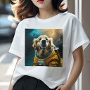 Tシャツ レディース 犬ファン 半袖 春夏 プリント カジュアル かわいい 人間用 フィットネス 宇宙 ゴールデンレトリバー 宇宙服 星(4)