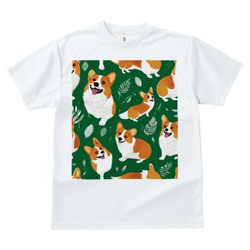 Tシャツ レディース 犬ファン 半袖 春夏 プリント カジュアル かわいい 人間用 フィットネス 葉 コーギー 緑の背景 犬のイラスト