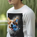 長袖Tシャツ 人間用 メンズ 秋春夏 プリント レジャー アウトドア カジュアル かわいい アート コーギー スプラッシュ カラフル