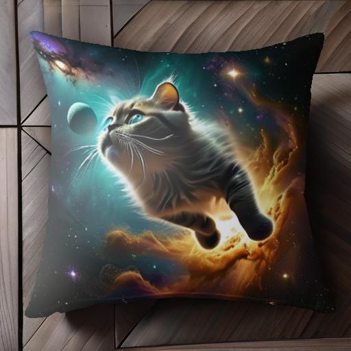 宇宙 その他 猫 銀河 幻想的 SF クッションカバー 45×45cm アニマル柄 おしゃれ 可愛い クッション本体付き 正方形