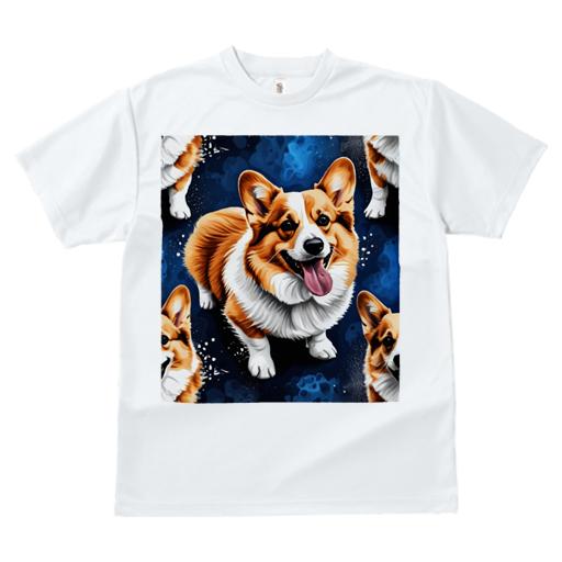 Tシャツ レディース 犬ファン 半袖 春夏 プリント カジュアル かわいい 人間用 フィットネス 笑顔 コーギー 青 背景 喜び