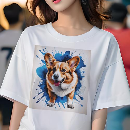 Tシャツ レディース 犬ファン 半袖 春夏 プリント カジュアル かわいい 人間用 フィットネス アート コーギー スプラッシュ カラフル Tシャツ レディース 犬ファン 半袖 春夏 プリント カジュアル かわいい 人間用 フィットネス アート コーギー スプラッシュ カラフル