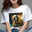 Tシャツ レディース 犬ファン 半袖 春夏 プリント カジュアル かわいい 人間用 フィットネス スペース ゴールデンレトリバー 宇宙服 惑星(4)