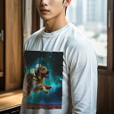 長袖Tシャツ 人間用 メンズ 秋春夏 プリント レジャー アウトドア カジュアル かわいい 宇宙 ゴールデンレトリバー ヘッドホン アドベンチャー ファンタジー
