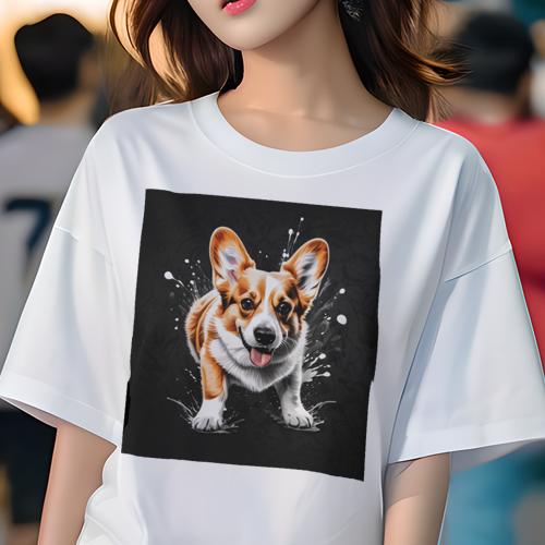 Tシャツ レディース 犬ファン 半袖 春夏 プリント カジュアル かわいい 人間用 フィットネス スプラッシュアート コーギー カラフル 笑顔 Tシャツ レディース 犬ファン 半袖 春夏 プリント カジュアル かわいい 人間用 フィットネス スプラッシュアート コーギー カラフル 笑顔