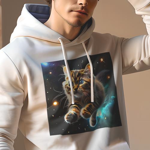 楽天フロントップ楽天市場店パーカー メンズ 秋春夏 プリント フード付き ポケット無し カジュアル かわいい 人間用 猫 その他 宇宙 星 ファンタジー 可愛い