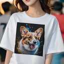 Tシャツ レディース 犬ファン 半袖 春夏 プリント カジュアル かわいい 人間用 フィットネス スプラッシュ コーギー アート カラフル