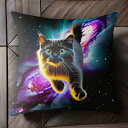 猫 銀河 宇宙 幻想的 光 クッションカバー 45×45cm アニマル柄 おしゃれ 可愛い クッション本体付き 正方形