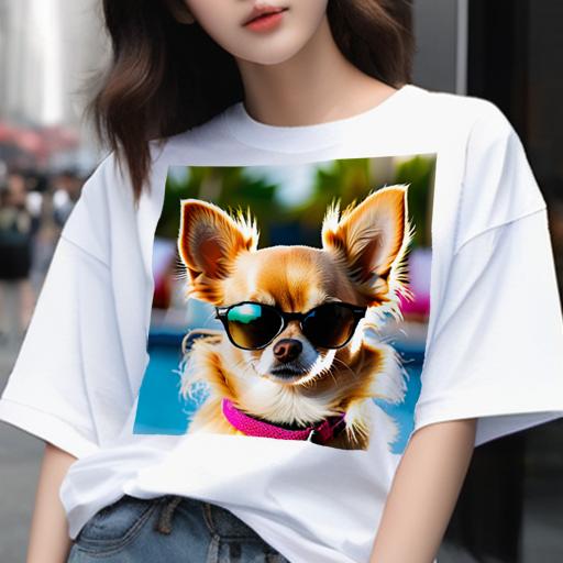 Tシャツ メンズ キッズ 犬ファン 半袖 春夏 プリント カジュアル かわいい 人間用 フィットネス サングラス チワワ ピンクの首輪 プールサイド 夏