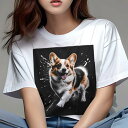 Tシャツ レディース 犬ファン 半袖 春夏 プリント カジュアル かわいい 人間用 フィットネス アート コーギー スプラッシュ ペイント 可愛い カラフル(4)