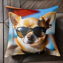 サングラス チワワ ビーチ パラソル クッションカバー 45×45cm アニマル柄 おしゃれ 可愛い クッション本体付き 正方形