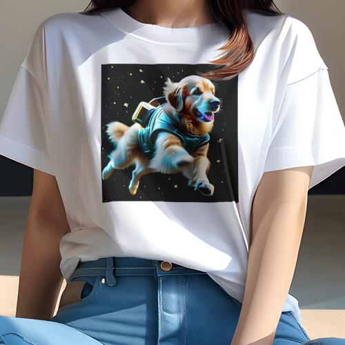 Tシャツ レディース 犬ファン 半袖 春夏 プリント カジュアル かわいい 人間用 フィットネス 宇宙 ゴールデンレトリバー スペースコスチューム 冒険 Tシャツ レディース 犬ファン 半袖 春夏 プリント カジュアル かわいい 人間用 フィットネス 宇宙 ゴールデンレトリバー スペースコスチューム 冒険