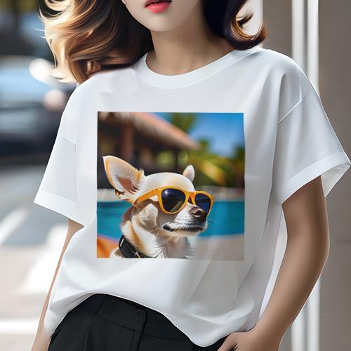 Tシャツ レディース 犬ファン 半袖 春夏 プリント カジュアル かわいい 人間用 フィットネス サングラス チワワ プール 南国 リゾート Tシャツ レディース 犬ファン 半袖 春夏 プリント カジュアル かわいい 人間用 フィットネス サングラス チワワ プール 南国 リゾート