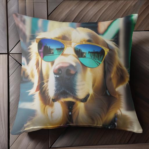 サングラス ゴールデンレトリバー 街 クッションカバー 45×45cm アニマル柄 おしゃれ 可愛い クッショ..