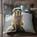 サングラス ゴールデンレトリバー ジャケット シティ 道路 クッションカバー 45×45cm アニマル柄 おしゃれ 可愛い クッション本体付き 正方形