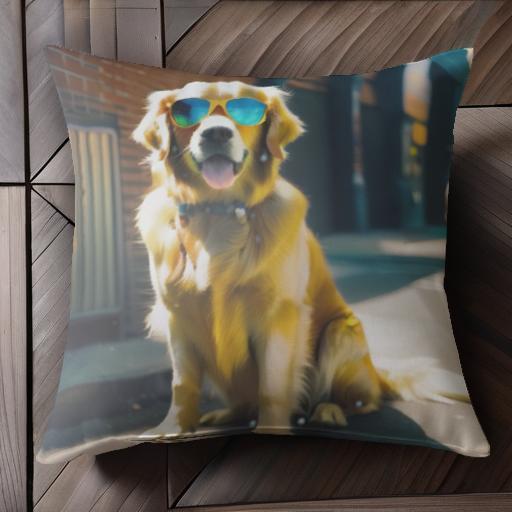 サングラス ゴールデンレトリバー レンガ 道路 横断歩道 クッションカバー 45×45cm アニマル柄 おしゃ..