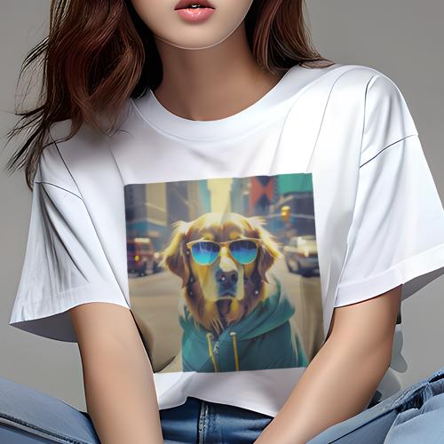 Tシャツ レディース 犬ファン 半袖 春夏 プリント カジュアル かわいい 人間用 フィットネス サングラス ゴールデンレトリバー パーカー 街