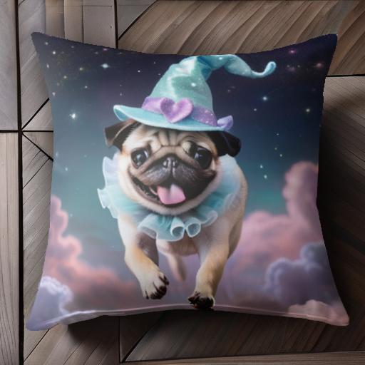 帽子 パグ 星 雲 クッションカバー 45×45cm アニマル柄 おしゃれ 可愛い クッション本体付き 正方形